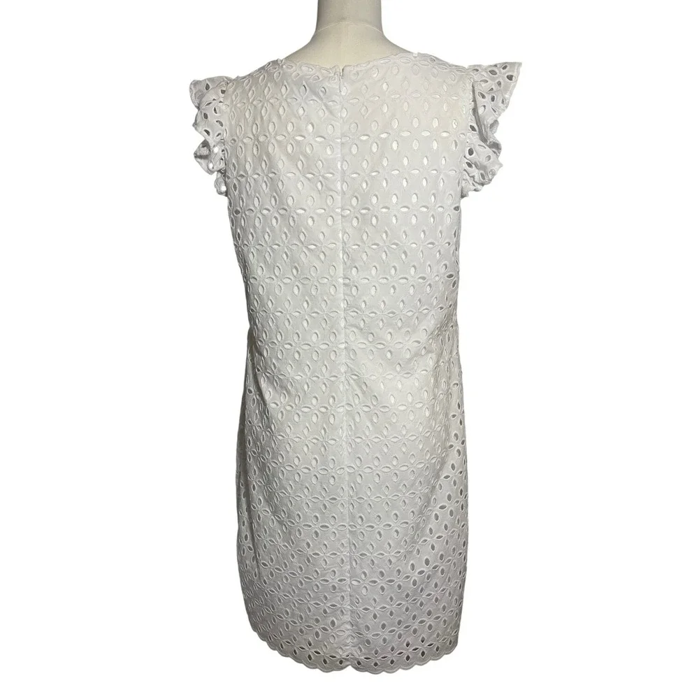 American Living White Eyelet Dress Women's Size 12 Ruffle Cap Sleeve Shift - Picture 7 of 15